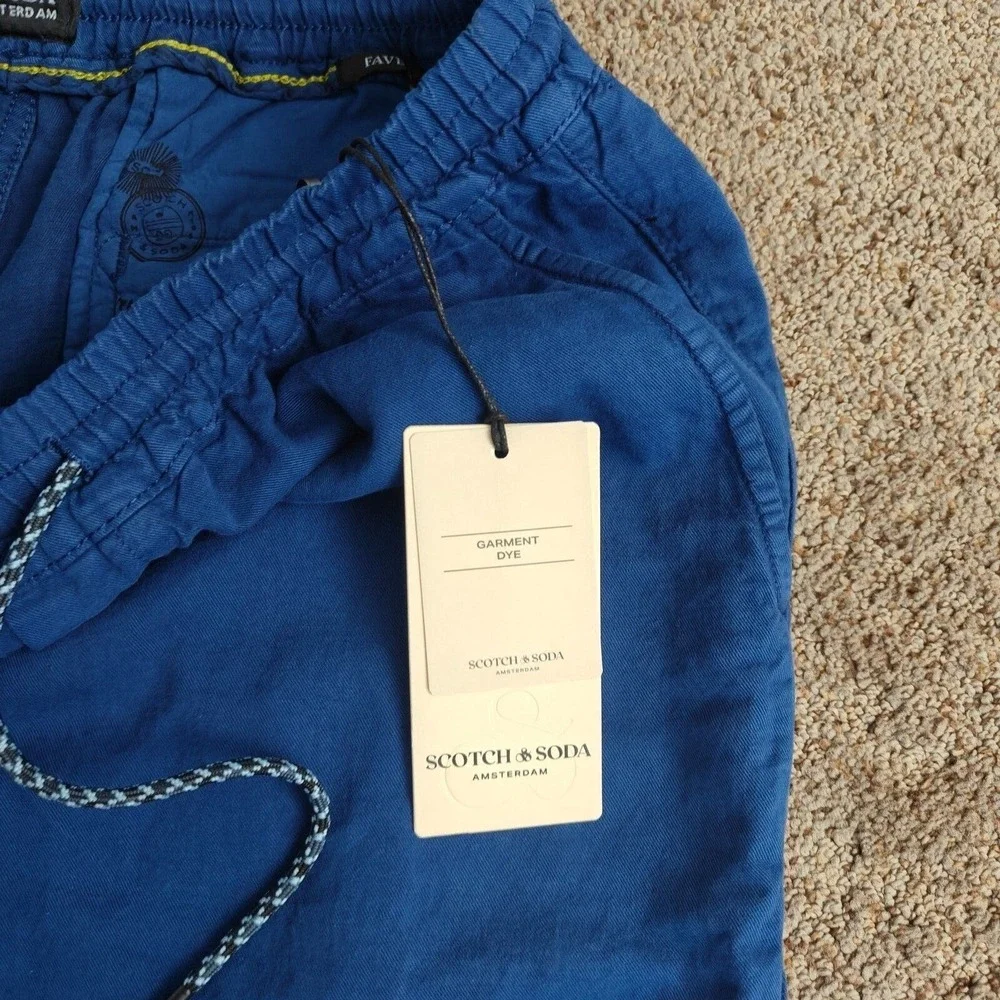 NWT Scotch & Soda Fave Men Blue Linen Cotton Garment Dye Chino Pants‎